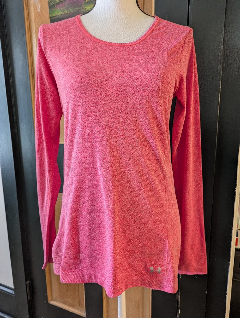 Under Armour Threadborne HeatGear Womens Pink Heathered Fitted Crew Top Medium